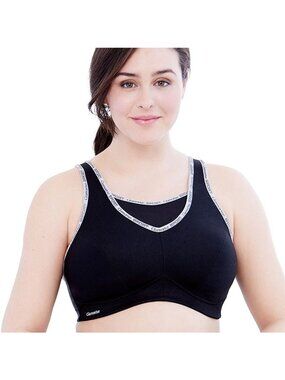 Glamorise Full Figure No-Bounce Camisole Wirefree Sports Bra Black 36D NEW